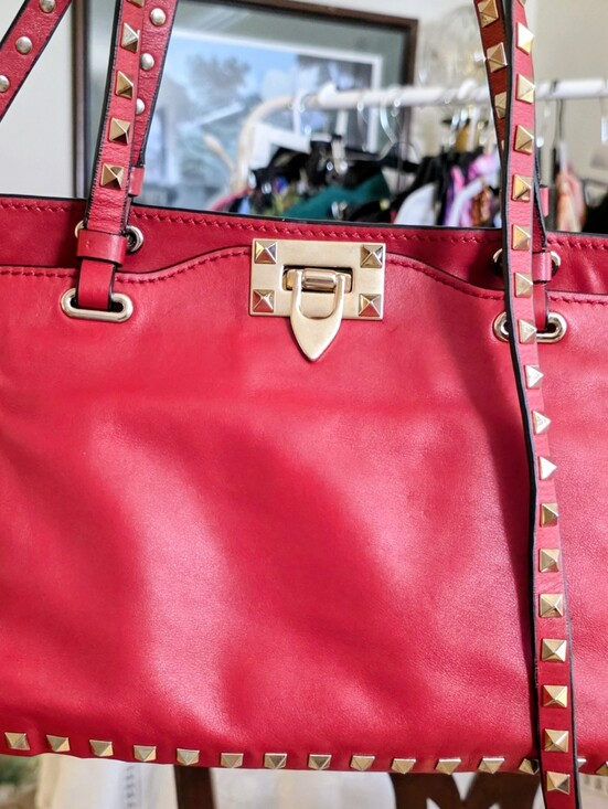 Valentino Handbags - Valentino Garavani Rockstud Red Leather Bag Gold Stud Trim Handbag Tote